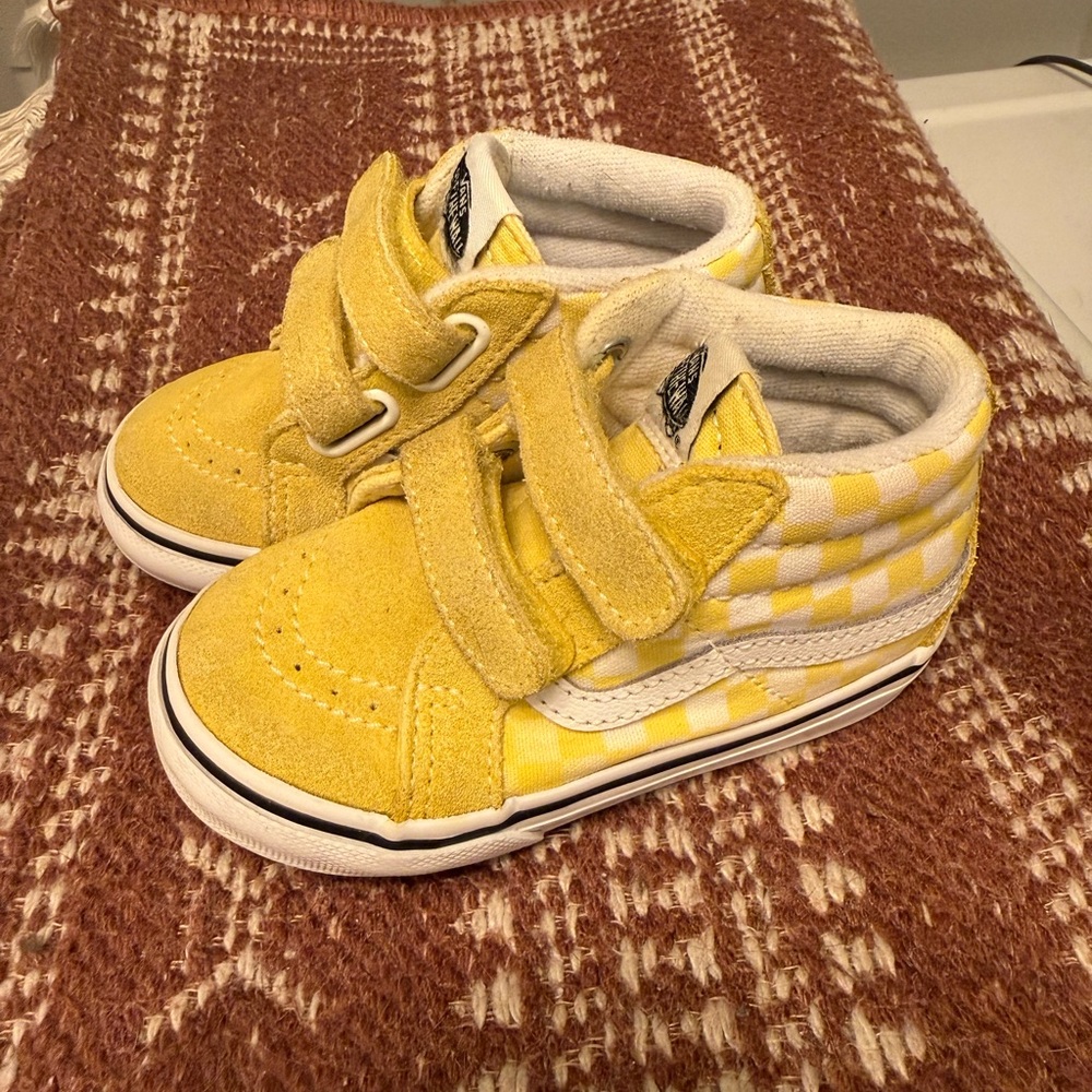Vans Kids Yellow Checkerboard Suede High-Top Sneakers with Velcro